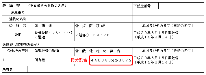 マンション登記簿謄本の例